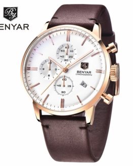 Benyar Luxury Brand Military Watches Men Quartz Chronograph Leather