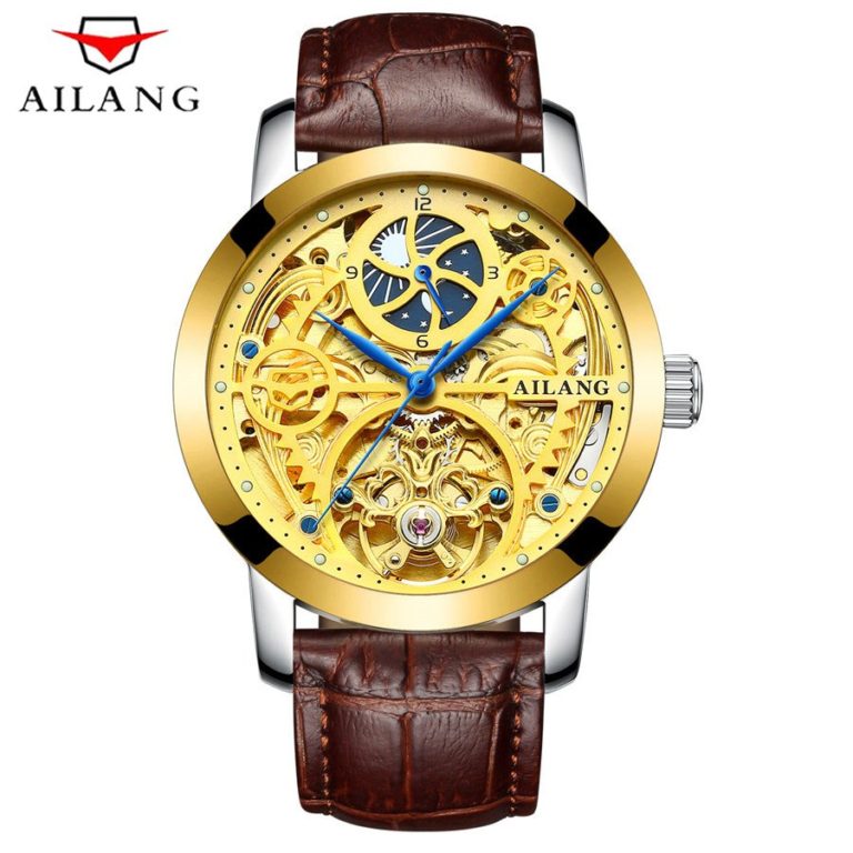 AILANG 2017 Fashion Golden Star Luxury Design Clock Mens Watch Top Brand Luxury Mechanical Skeleton Watch Male Wrist Watch AILANG Fashion Golden Star Luxury Design Clock Mens Watch