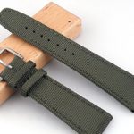 Fanmis 22mm Military Green Fabric Leather Strap Watch Band Watchband