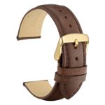 WOCCI 18mm Watch Band with Gold Buckle, Dark Brown Vintage Leather