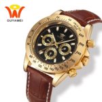 Male Leather Luxury Gold Automatic Watch Men With Auto Date