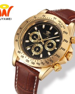 Male Leather Luxury Gold Automatic Watch Men With Auto Date