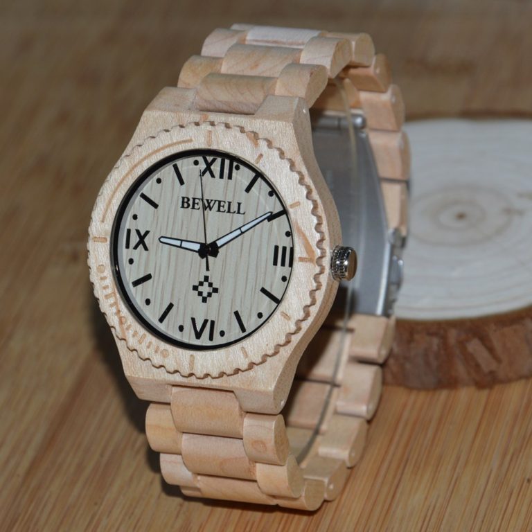 BEWELL Wood Men Quartz Wrist Watches With Roman Numerals Luminous Glow Pointer White Black Face Free Shipping From 065A 2 BEWELL Wood Men Quartz Wrist Watches With Roman Numerals