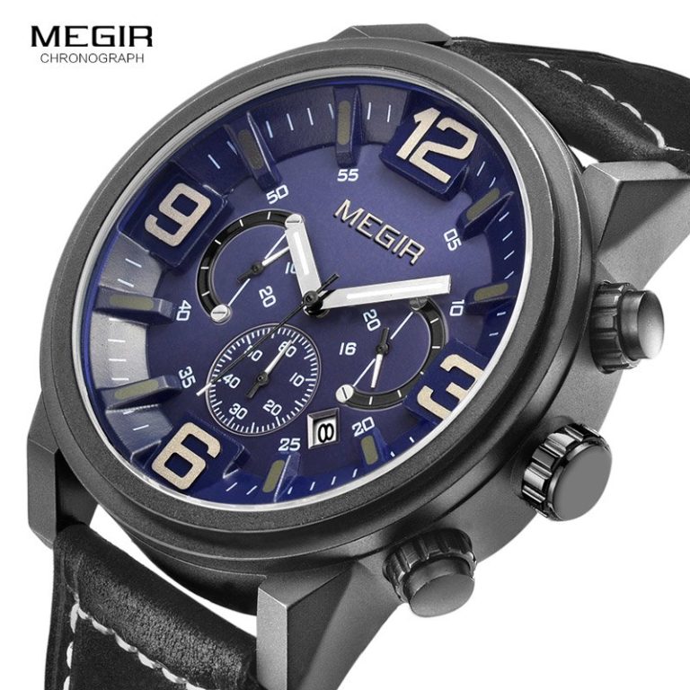 MEGIR new fashion casual quartz watch men large dial waterproof