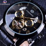 Forsining Tourbillion Black Golden Wave Dial Fashion Casual Design Men Watch