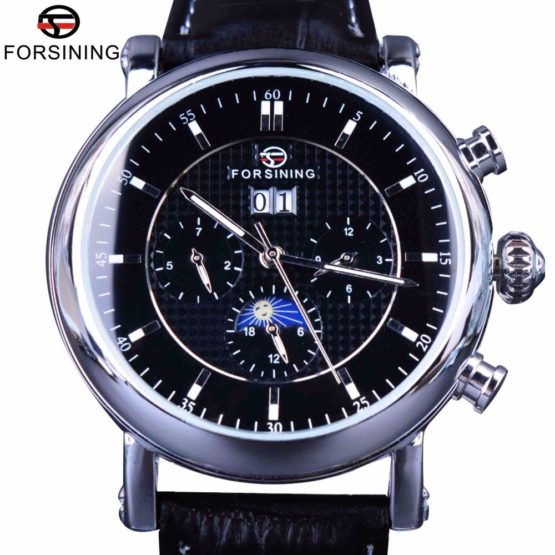 Forsining Luxury Casual Design Moonphase Calendar Display Mens Wrist Watches