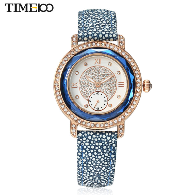 TIME100 Women Watches Ocean series Leather Strap Diamond Engagement