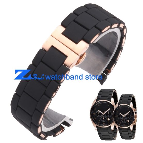 The Silicone Rubber Watchband Rose gold in Black watch band strap