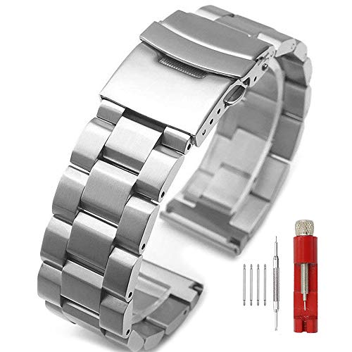 Silver/Black Stainless Steel Watch Bands Brushed Finish Watch Strap 18mm/20mm/22mm/24mm Double Buckle Bracelet Silver/Black Stainless Steel Watch Bands Brushed Finish Watch Strap