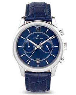Vincero Luxury Men's Bellwether Wrist Watch - Blue dial with Blue Leather Watch Band - 43mm Chronograph Watch - Japanese Quartz Movement