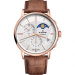 Edox Men's Les Bemonts Stainless Steel Swiss-Quartz Watch with Leather Strap, Brown, 22 (Model: 01651 37R AIR)