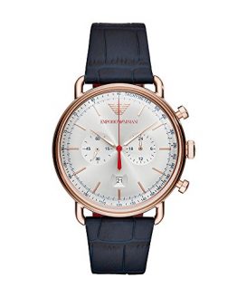 Emporio Armani Men's Blue Chronograph Quartz Watch - Stainless Steel with Leather Calfskin Strap, 22mm (Model: AR11123).