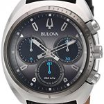 Bulova Men's Curv Collection Stainless Steel Analog-Quartz Watch with Leather-Alligator Strap, Black, 22 (Model: 98A155)