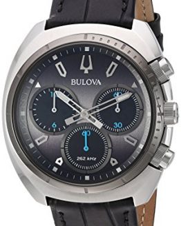 Bulova Men's Curv Collection Stainless Steel Analog-Quartz Watch with Leather-Alligator Strap, Black, 22 (Model: 98A155)