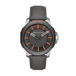 Armani Exchange Men's Stainless Steel Analog-Quartz Watch with Leather Calfskin Strap, Grey, 22 (Model: AX1904)