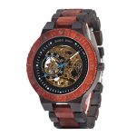 BOBO BIRD Wooden Watch Men Automatic Mechanical Skeleton Wristwatch Waterproof Male forsining in Gift Wood Box,Brown