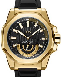 JBW Luxury Men's Delmare Diamond Wrist Watch with Slip-Resistant Silicone Bracelet