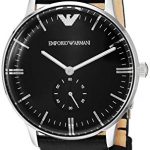 Emporio Armani Men's Stainless Steel Quartz Watch with Leather Strap, Black, 20 (Model: AR0382)