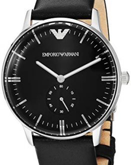 Emporio Armani Men's Stainless Steel Quartz Watch with Leather Strap, Black, 20 (Model: AR0382)