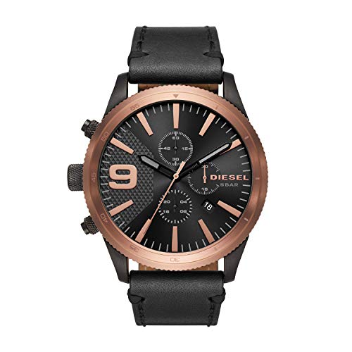 Diesel Men's Stainless Steel Quartz Watch with Leather Strap, Black, 26 (Model: DZ4445)