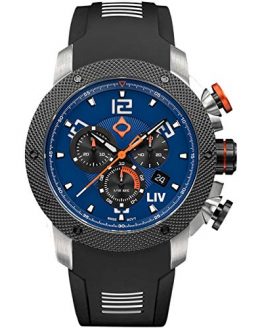 LIV GX1 Swiss Analog Display Chronograph Casual Watch for Men; 45 mm Stainless Steel with Date Calendar; 1000 feet Waterproof - Cobalt