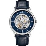 Edox Men's Les Bemonts Stainless Steel Swiss-Automatic Watch with Leather Strap, Blue, 22 (Model: 85300 3 BUIN)