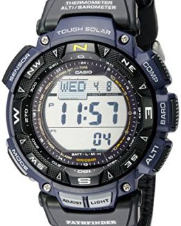 Casio Men's Pathfinder PAG240B-2CR Solar Powered Sport Watch with Black Leather and Blue Cloth Band