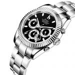 BUREI Mens Chronograph Watch Luxury Quartz Wrist Watches Black Dial Calendar