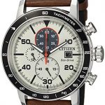 Citizen Men's 'Eco-Drive' Quartz Stainless Steel and Leather Casual Watch, Color:Brown (Model: CA0649-06X)