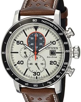 Citizen Men's 'Eco-Drive' Quartz Stainless Steel and Leather Casual Watch, Color:Brown (Model: CA0649-06X)