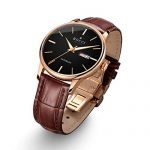 BOCCI Mens Rose Gold Watch Leather Band Japanese Automatic Watch Mechanical Casual Dress Wrist Watch Waterproof with Date Luminous Unisex