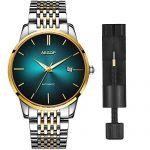 Mens Luxury Green Faced Watches for Business, Automatic Mechanical Silver Stainless Steel Band Wrist Watches and Date Waterproof Watch, Classic Father Husband Christmas Gift New Watches on Sale
