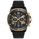 Bulova Men's Stainless Steel Analog-Quartz Watch with Silicone Strap, Black, 24 (Model: 98B278)