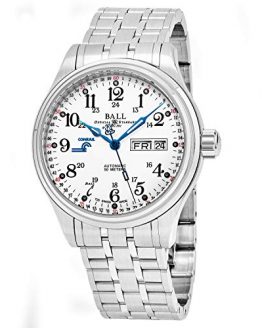 Ball Men's NM1058D-S10J-WH 'Train Cleveland' Silver Dial Stainless Steel Day Date Swiss Automatic Watch