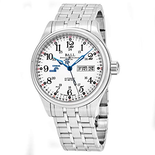 Ball Men's NM1058D-S10J-WH 'Train Cleveland' Silver Dial Stainless Steel Day Date Swiss Automatic Watch