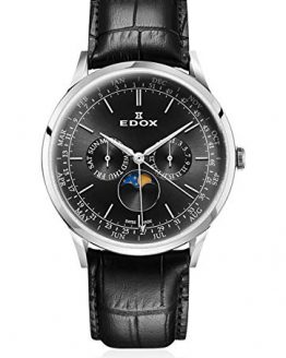 Edox Gents-Wristwatch Les Vauberts Moon Phase Complication Complete Calendar Analog Quartz 40101 3C NIN