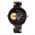BOBO BIRD Watch Men 2 Time Zone Wooden Quartz Watch Lover Wristwatches in Wooden Box,Yellow