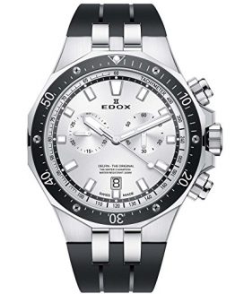 Edox Men's Delfin The Original 43mm Black Rubber Band Steel Case Swiss Quartz Analog Watch 10109 3CA AIN