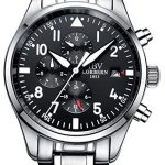Men's Automatic Watch Moon Phase Luminous Wrist Watches Waterproof (Silver)