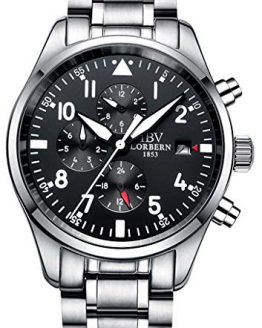 Men's Automatic Watch Moon Phase Luminous Wrist Watches Waterproof (Silver)