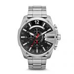 Diesel Mega Chief Silver Stainless Steel Quartz Black Dial Men's Watch DZ4308