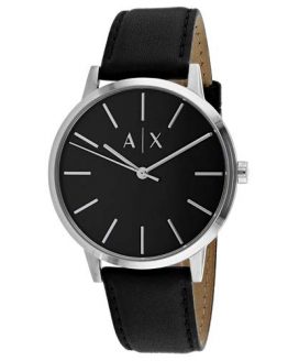 Armani Exchange Men's Cayde Stainless Steel Analog-Quartz Watch with Leather Strap, Black, 20 (Model: AX2703)