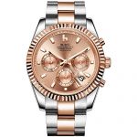 BUREI Men's Chronograph Watch Big Date Window Elegant Model Classic Design Quartz Analogue Japanese Movement Synthetic Sapphire Glass Stainless Steel Case and Band