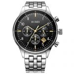 BUREI Men's Multifunction Chronograph Wrist Watch Stainless Steel Bracelet Sapphire Father's Day Gifts (Black-Gold)