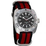 Vostok Amphibian Automatic Mens Wristwatch Self-Winding Military Diver Amphibia Ministry Case Wrist Watch #710662 (Black+red)