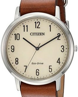 Citizen Men's 'Eco-Drive' Quartz Stainless Steel and Leather Casual Watch, Color:Brown (Model: BJ6500-21A)
