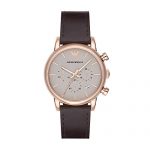 Emporio Armani Men's Stainless Steel Analog-Quartz Watch with Leather Strap, Brown, 20 (Model: AR2074)