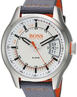 HUGO BOSS Men's Hong Kong Sport Stainless Steel Quartz Watch with Nylon Strap, Grey, 22 (Model: 1550015)