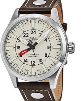 Ball Men's GM1086C-LJ-WH 'Engineer Master II Aviator' White Dial Brown Leather Strap GMT Swiss Automatic Watch