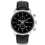 Vincero Luxury Men's Chrono S Wrist Watch - Top Grain Italian Leather Watch Band - 43mm Chronograph Watch - Japanese Quartz Movement (Black/Silver)